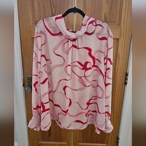 Liz Claiborne Pink & Red Ribbon Design Longsleeve Blouse. Size 3X